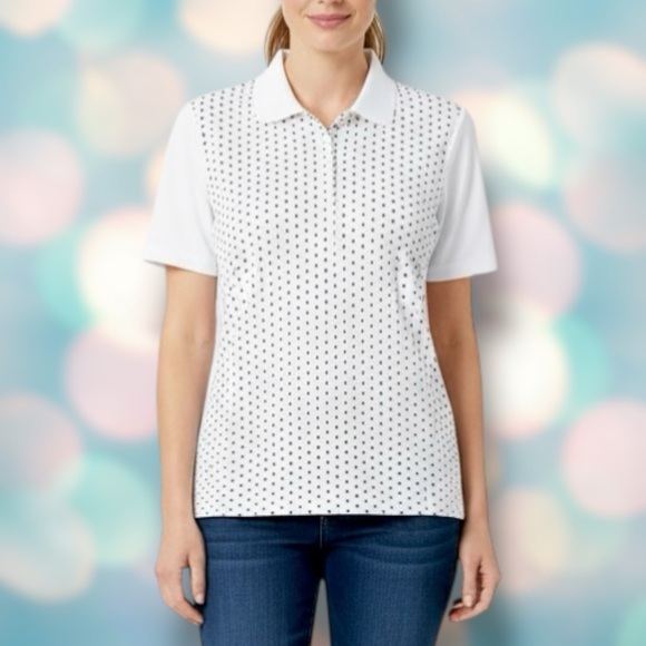 Izod Tops - IZOD Women’s White and Black Polka Dot Athletic Golf Polo Shirt Size M